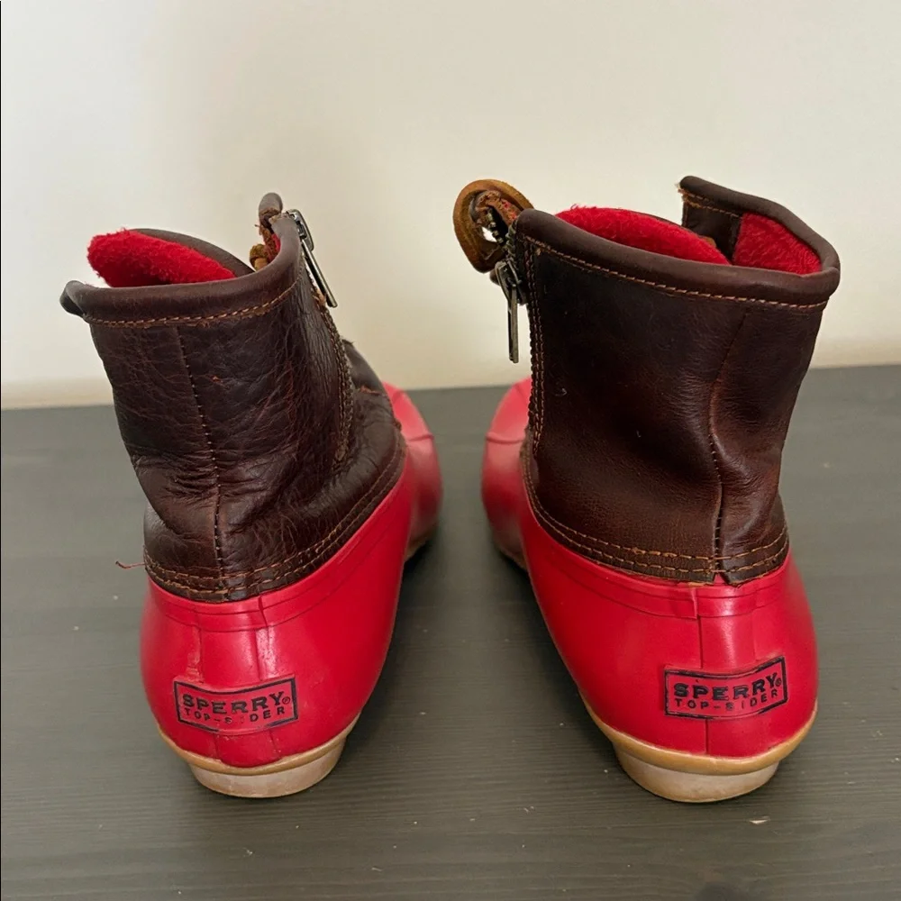 Sperry‎ Women’s Waterproof Duck Boots Red Brown Leather Fleece Lined Size 8